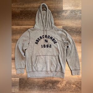 Abercrombie & Fitch Light Gray Hooded Sweatshirt with Navy Logo